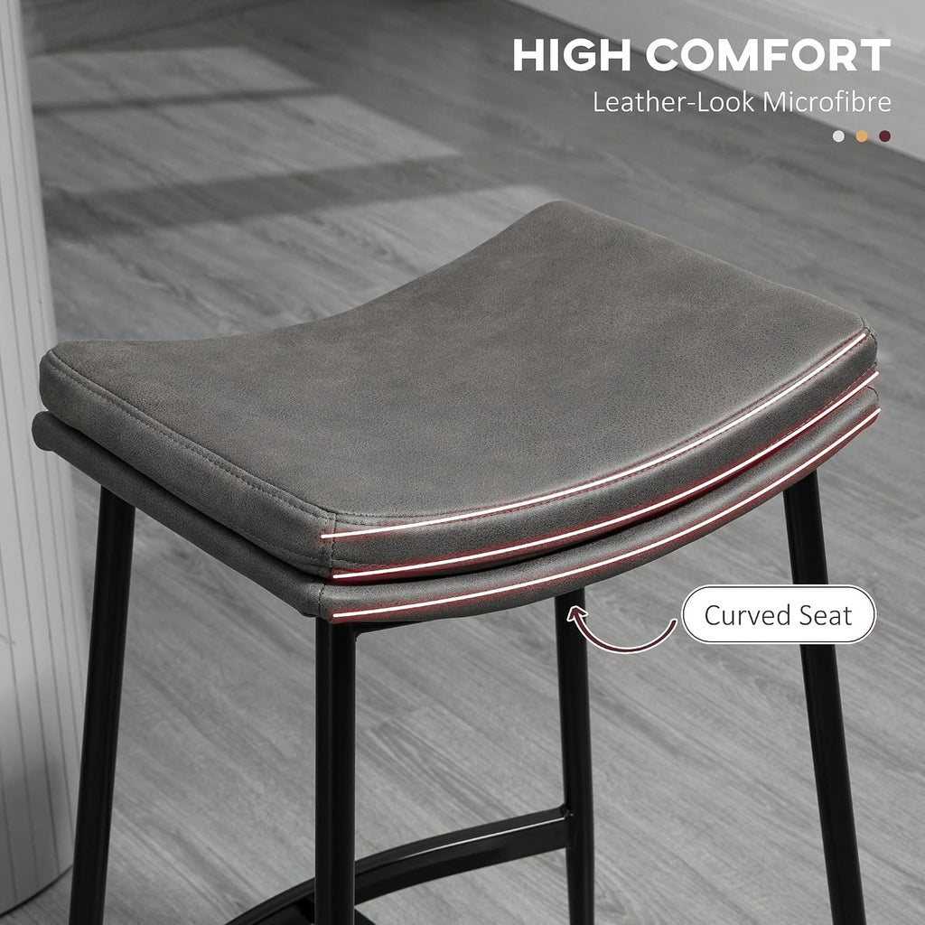 HOMCOM Breakfast Bar Stools Set of 2 Microfibre Upholstered Barstools Grey