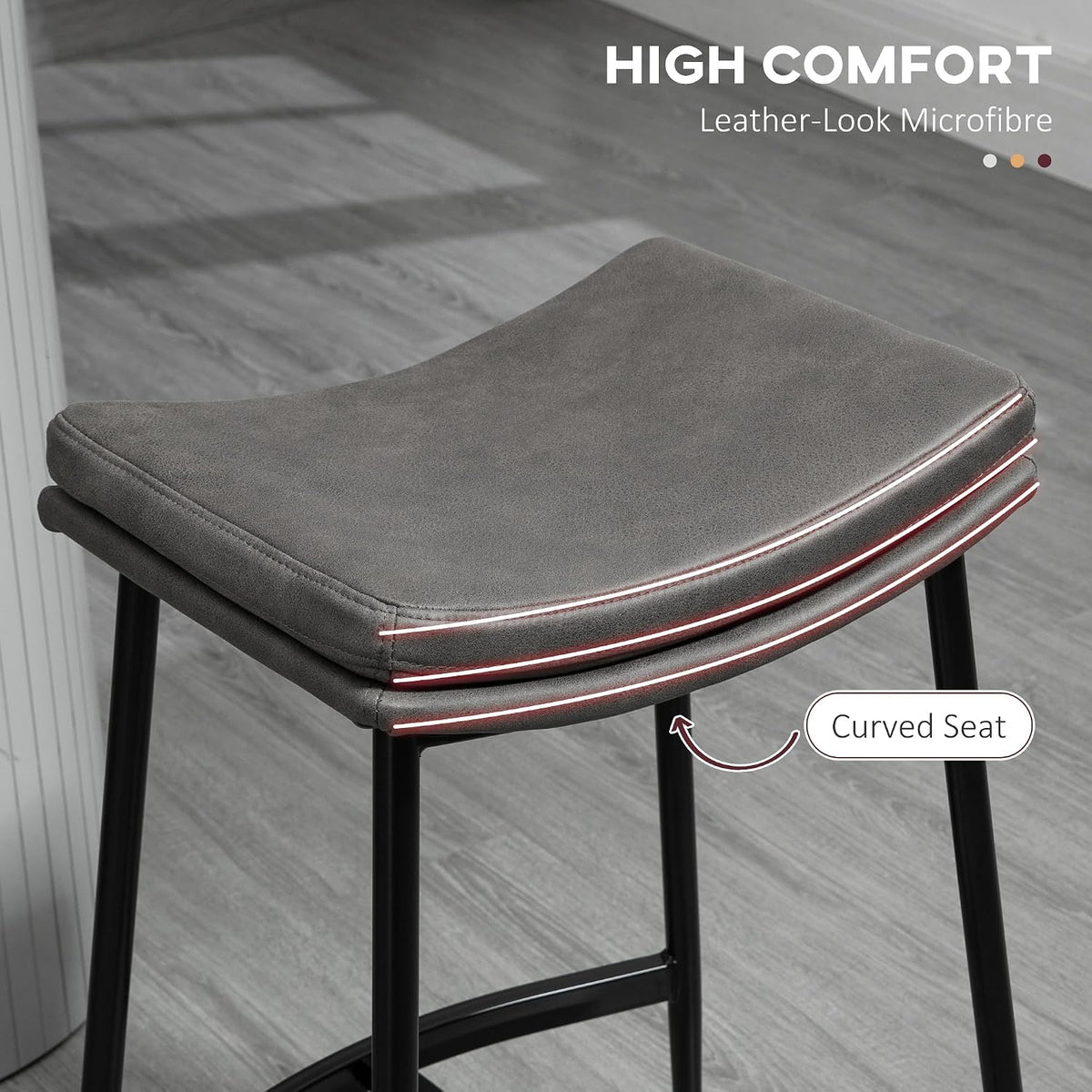 HOMCOM Breakfast Bar Stools Set of 2 Microfibre Upholstered Barstools Grey