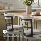 Signature Design by Ashley Valebeck 1-Piece Swivel Barstool, 30 In | Rustic white bar stools, Wood, engineered wood and metal frame, Cushioned polyester seat for pub tables, Farmhouse style