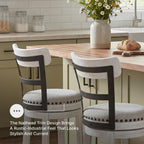 Signature Design by Ashley Valebeck 1-Piece Swivel Barstool, 30 In | Rustic white bar stools, Wood, engineered wood and metal frame, Cushioned polyester seat for pub tables, Farmhouse style