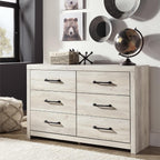 Signature Design by Ashley Cambeck 6 Drawer Dresser, Farmhouse White Wood | 59"W double dresser in engineered wood and decorative laminate, 6 drawers with faux linen lining, Includes tip restraint