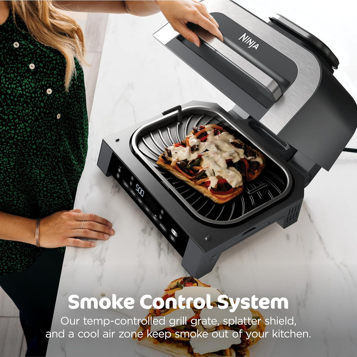 Ninja® Foodi® Smart XL 6-in-1 Indoor Grill & Air Fryer, Black/Silver, DG551 | Smart Cook System & Foodi Smart Thermometer, XL capacity, perfect doneness, rare to well done. 6-in-1: Grill, Air Fry & more.