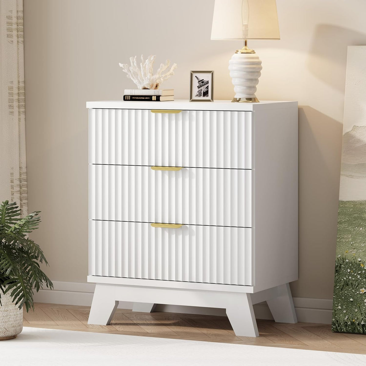 Xixini Fluted Dresser for Bedroom with 9 Drawers, 57" Wide Modern Chest of Drawers with Metal Handle, Wooden Dresser TV Stand, Wood Closet Clothes Storage Organizer for Living Room, Hallway, Walnut