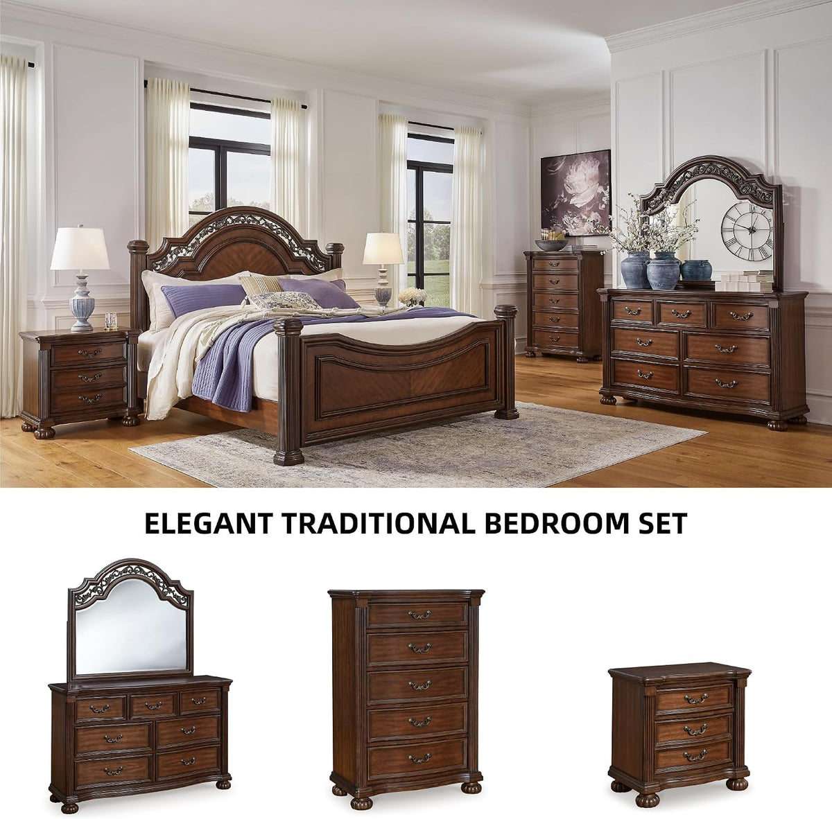 Signature Design by Ashley 7-Drawer Wood Bedroom Dresser, Wide Chest, Brown | Felt-lined top drawers for delicate protection, Sturdy 205 lb frame for master bedroom storage, Lavinton Series