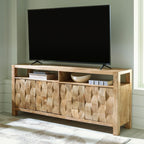 Signature Design by Ashley Hudwick Farmhouse 4-Door Accent Cabinet with 2 Adjustable Shelves, Light Brown