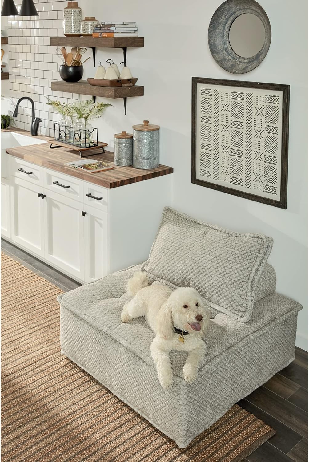 Signature Design by Ashley Oversized Armless Accent Chair, Taupe | Checkered polyester upholstery, Wood and engineered wood frame, Included bolster and toss pillows, Bales Series