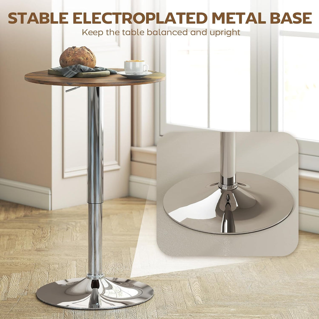 HOMCOM Round Bar Table 360 Degree Swivel Adjustable Height Rustic Brown