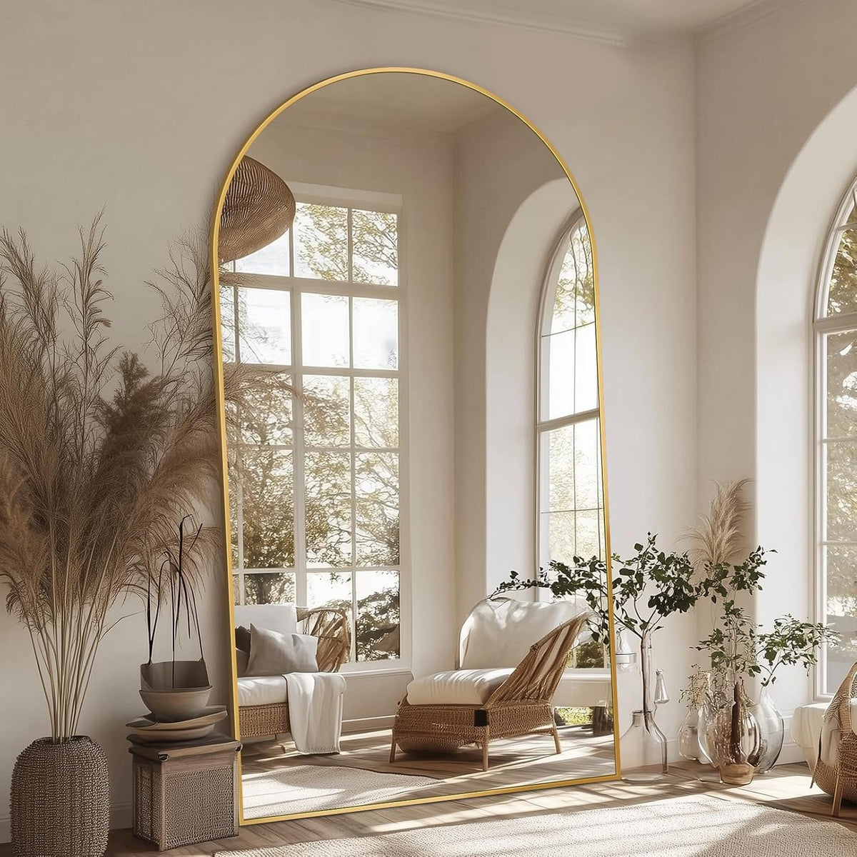 Antok 58" x19” Arched Full Length Mirror, Floor Mirror with Stand,Gold