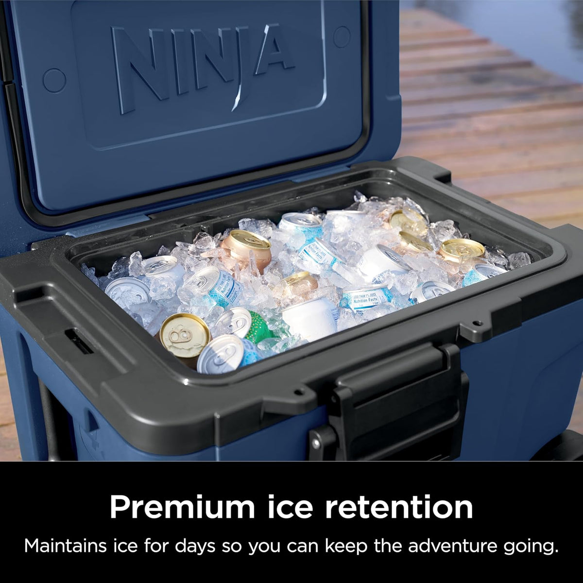 Ninja FrostVault™ 45qt Cooler with Wheels, Dry Storage, Lakeshore Blue | Ninja FrostVault's 45-qt capacity holds 68 cans, keeps food cool & dry, and rolls easily on all-terrain wheels