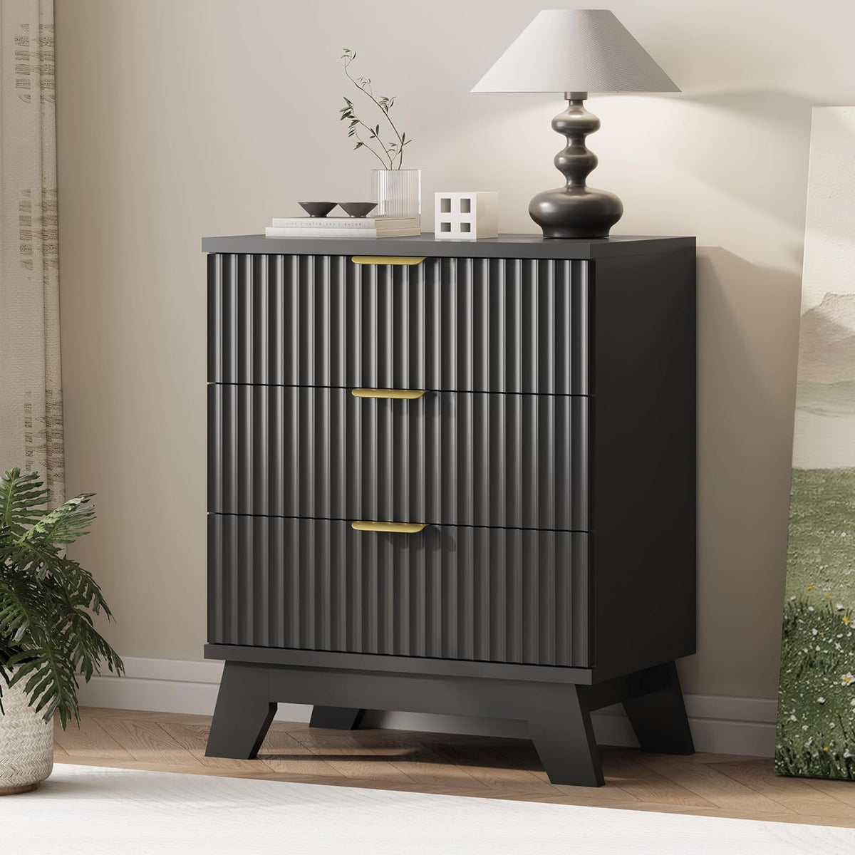 Xixini Fluted Dresser for Bedroom with 9 Drawers, 57" Wide Modern Chest of Drawers with Metal Handle, Wooden Dresser TV Stand, Wood Closet Clothes Storage Organizer for Living Room, Hallway, Walnut