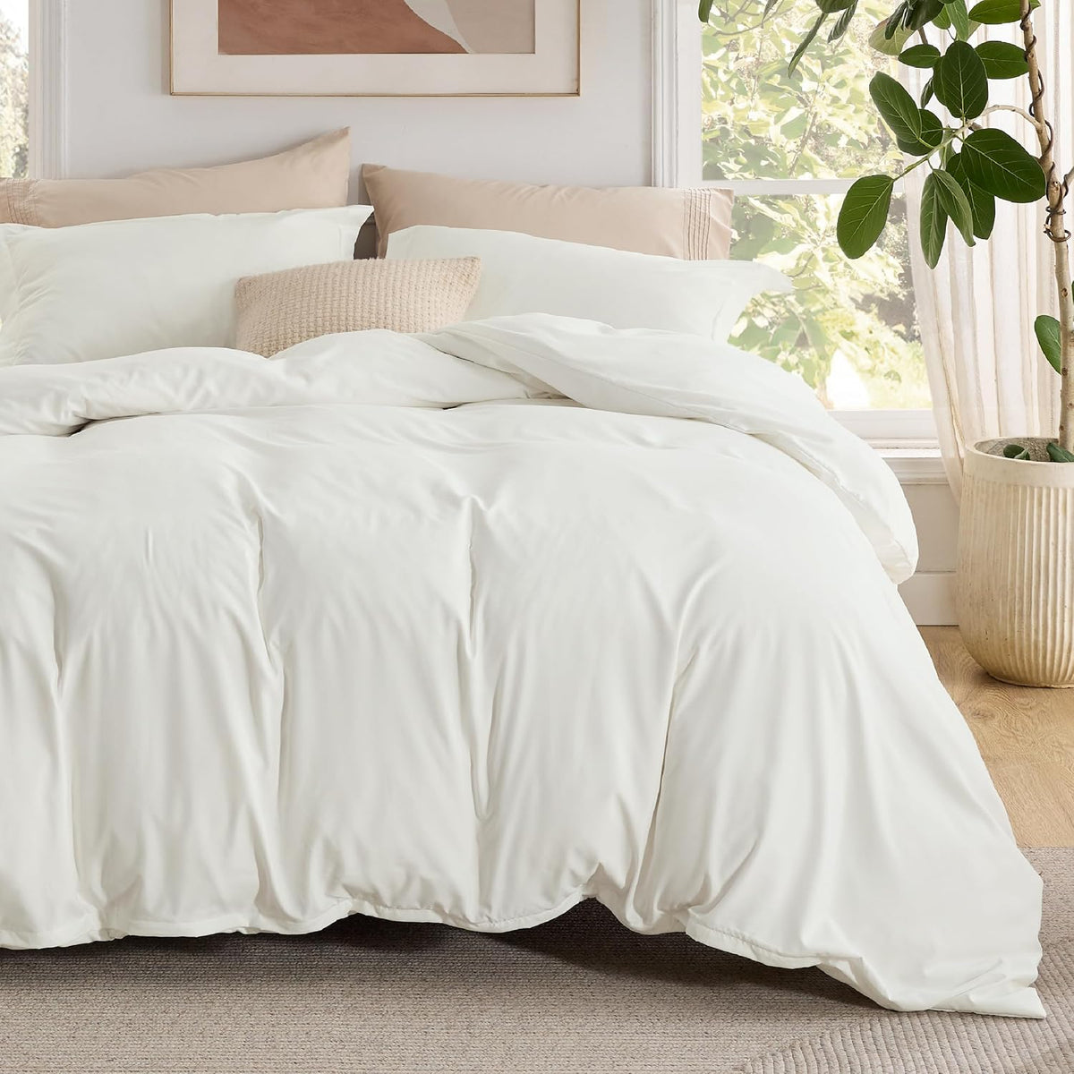 Bedsure Duvet Cover Queen Size, 3Pcs Soft Double Brushed Bedding Set, White