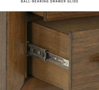 Signature Design by Ashley Lyncott Wood Nightstand with Charging Station | Mid-century mango wood veneer, 2 dovetail drawers, Built-in USB-A and USB-C charging, Round tapered legs