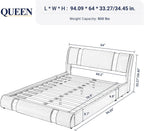 Allewie Queen Bed Frame with Iron Piece Decor, Faux Leather, Black