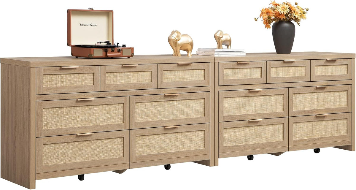 SICOTAS 7 Drawer Rattan Dresser for Bedroom, 57" Wide Dresser