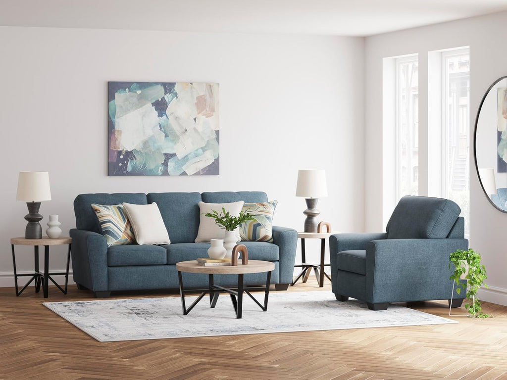 Signature Design by Ashley Cashton Oversized Accent Chair, Blue Arm Chair | Soft 100% polyester chenille, Durable wood and engineered wood frame, Spacious design for ultimate living room comfort
