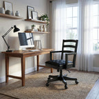 Signature Design by Ashley Wildenauer 1-Piece Swivel Desk Chair, Black | Wood swivel desk chair, Classic ladder back design, Foam cushioned seat, Durable black polyester fabric
