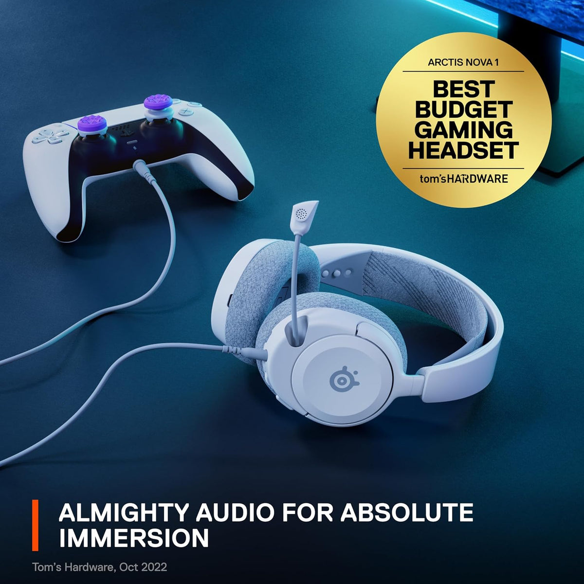 SteelSeries Arctis Nova 1P for PlayStation - PS5 Gaming Headset - Hi-Fi Drivers - 360° Spatial Audio - AirWeave Memory Foam Ear Cushions - Lightweight - Also compatible with PC, Xbox - White