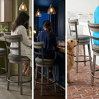 Signature Design by Ashley Caitbrook Swivel 30" Bar Height Bar Stool, Gray | Plush foam-cushioned seat, Elegant nailhead trim, Sturdy solid wood frame, 30.5-inch height for 40-42 inch bars