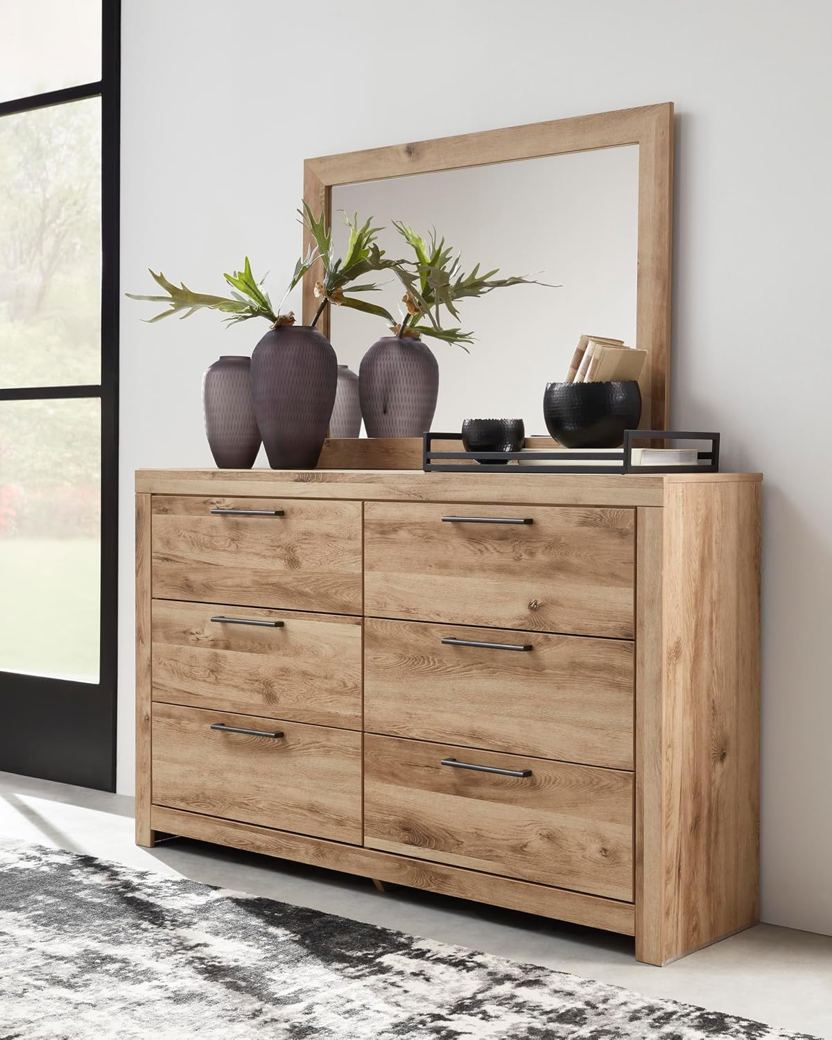 Signature Design by Ashley 6 Drawer Dresser for Bedroom, Golden Oak | 5-minute quick assembly, Contemporary tan brown finish, Durable engineered wood, Hyanna Series