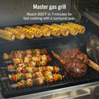 Ninja FlexFlame Grill & Smoker, Electric & Propane, 5-in-1, Steel,PG301 | Ninja FlexFlame is a 5-in-1 grill, smoker & griddle with precise 200-600°F control, fitting 3 chickens or 4 rib racks