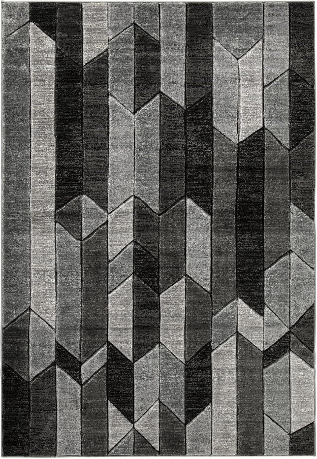 Signature Design by Ashley Chayse Geometric Area Rug, 7x10, Black & Gray | 100% polypropylene fiber, 12 mm medium pile height, Hand-carved multidimensional design, Large living room use, Spot clean