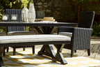 Signature Design by Ashley Beachcroft Outdoor Dining Table, Rust-Resistant Farmhouse Design with Porcelain Tabletop and Umbrella Hole, for Patio Entertaining, Black/Light Gray, 84-Inch