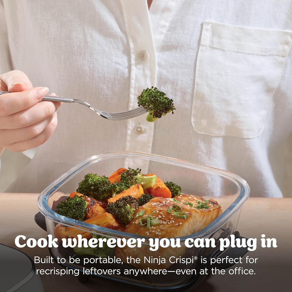 Ninja Crispi Glass Air Fryer, 4-in-1, Stone, FN101ST | Max crisp, bake, air fry, recrisp, 450F max, 4 Qt and 6 Cup containers, PFAS-free glass