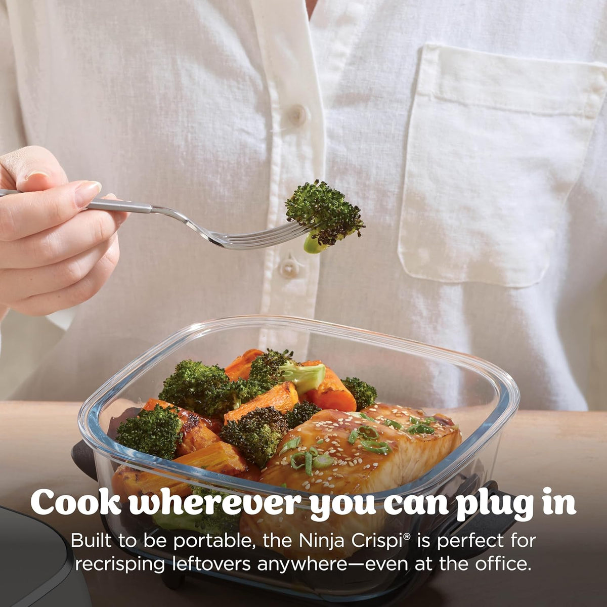 Ninja Crispi Glass Air Fryer, 4-in-1, Stone, FN101ST | Max crisp, bake, air fry, recrisp, 450F max, 4 Qt and 6 Cup containers, PFAS-free glass