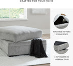 Signature Design by Ashley Square Ottoman with Storage and Cup Holders | Cement gray 100% polyester velvet, No assembly required, Faux wood legs, Casselbury Series