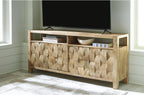 Signature Design by Ashley Hudwick Farmhouse 4-Door Accent Cabinet with 2 Adjustable Shelves, Light Brown