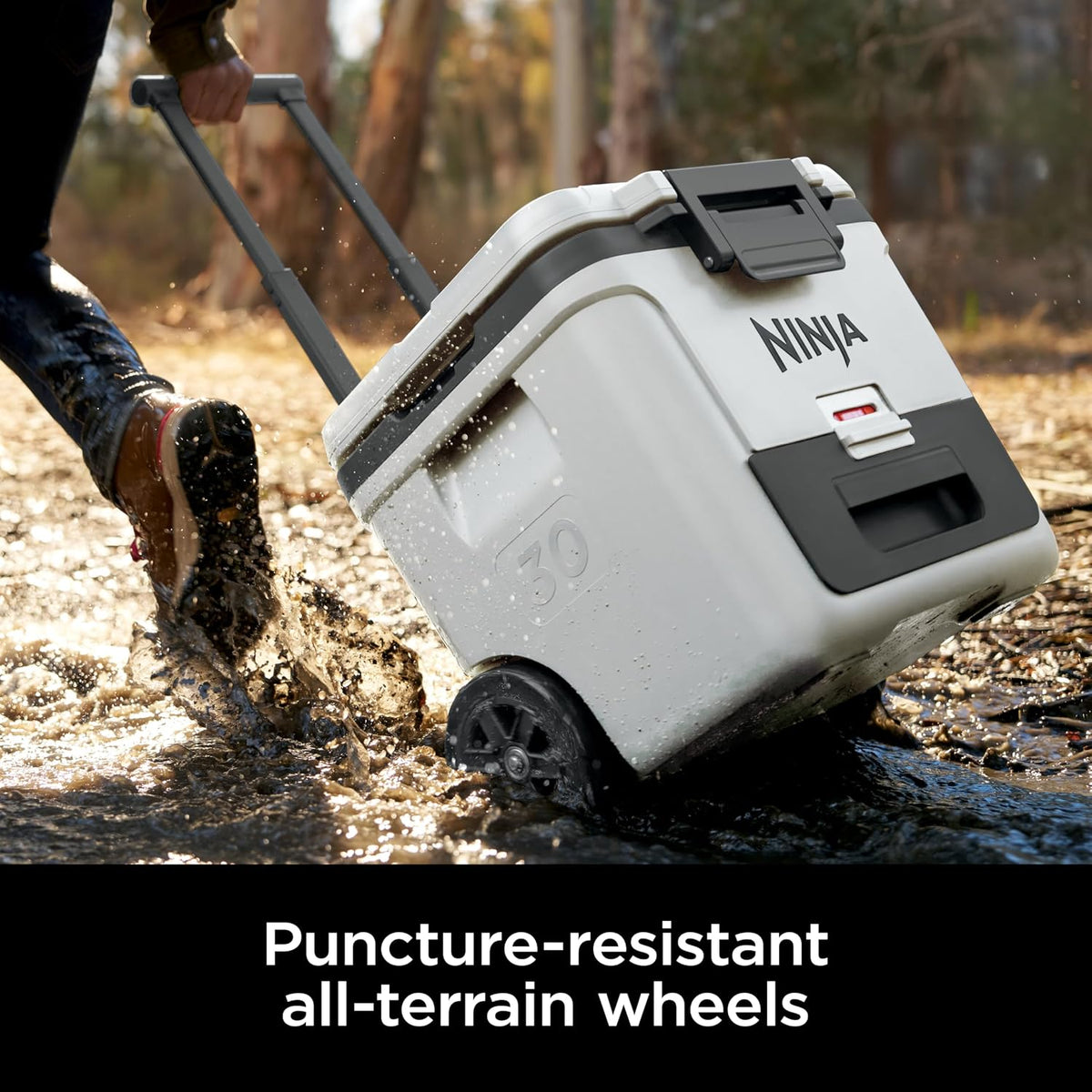 Ninja FrostVault 30qt Cooler with Wheels, Dry Storage Drawer, Cloud White | Ninja FrostVault's 30-qt capacity holds 48 cans, keeps food cool & dry, and rolls easily on all-terrain wheels