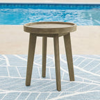 Signature Design by Ashley Coastal Reef Round Outdoor End Table, Beige | Weather-resistant eucalyptus wood, Slatted tabletop for quick water drainage, 19-inch round accent table