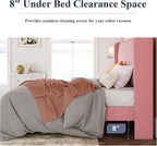 Allewie Queen Size Velvet Bed Frame/Vertical Channel Tufted Wingback Headboard/Upholstered Platform Bed/Strong Wooden Slats/No Box Spring Needed/Easy Assembly/Pink