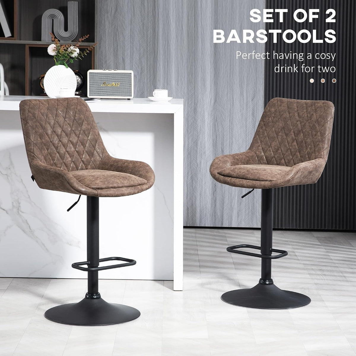 HOMCOM Breakfast Bar Stools Set of 2 Height Adjustable Swivel Coffee