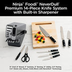 Ninja® Never Dull™ 14-Pc Knife System, Built-in Sharpener, Black, K32014 | Stays razor-sharp 10+ years. German stainless steel blades. A few swipes of the foolproof sharpener restores a superior edge.