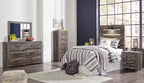 Signature Design by Ashley Rustic 6 Drawer Bedroom Dresser, Drystan | Faux linen drawer lining, Rustic brown finish with subtle teal accents, Sturdy 59-inch wide engineered wood frame
