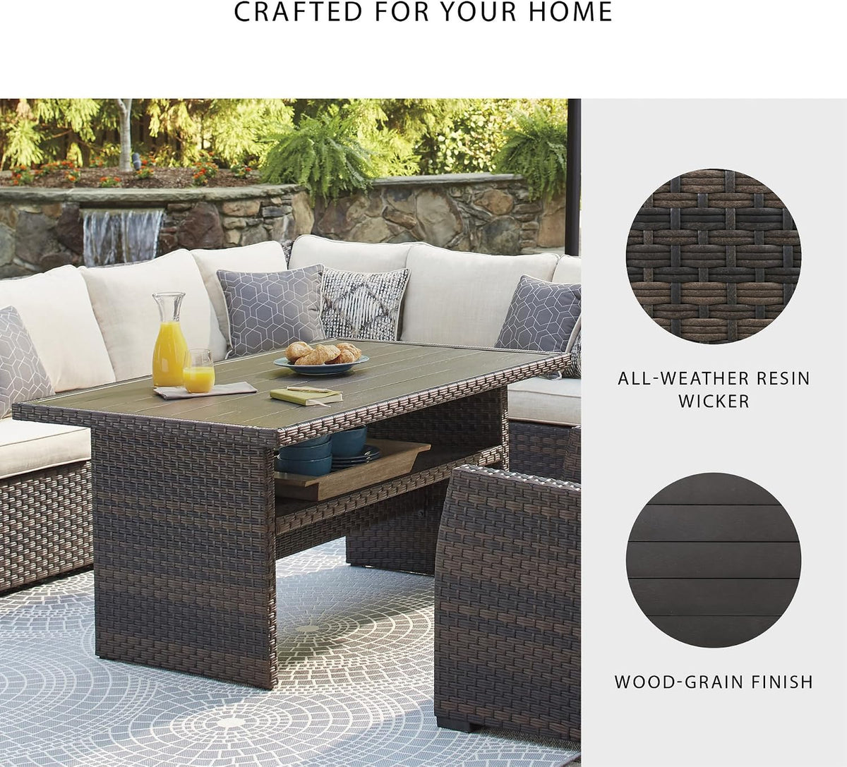 Signature Design by Ashley Outdoor Easy Isle Multi-Use Resin Wicker Patio Table, Dark Brown