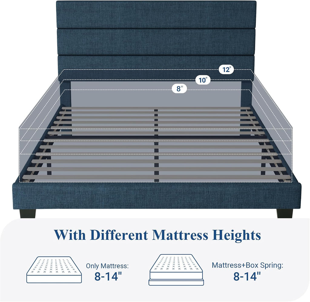 Allewie Queen Size Platform Bed Frame with Fabric Upholstered Headboard