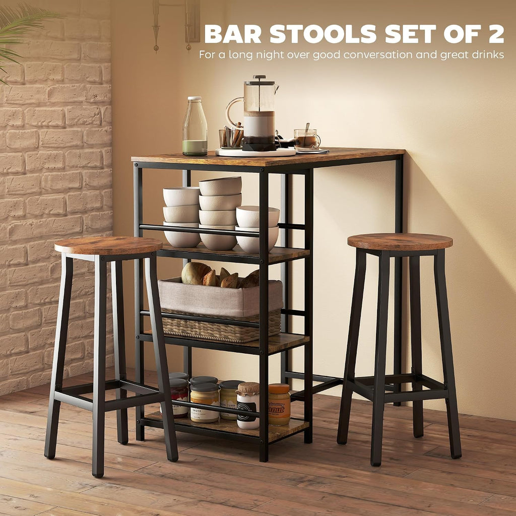 HOMCOM Bar Stools Tall Bar Chairs with Steel Frame Set of 2 Brown