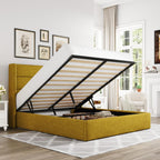 Allewie Queen Size Lift Up Hydraulic Storage Bed Frame Olive Yellow