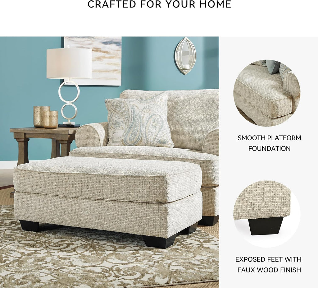 Signature Design by Ashley Rectangular Ottoman, Sandstone Beige | Firmly cushioned 100% polyester chenille fabric, Generous 44-inch scale for coffee table or lounge use, Monaghan Series
