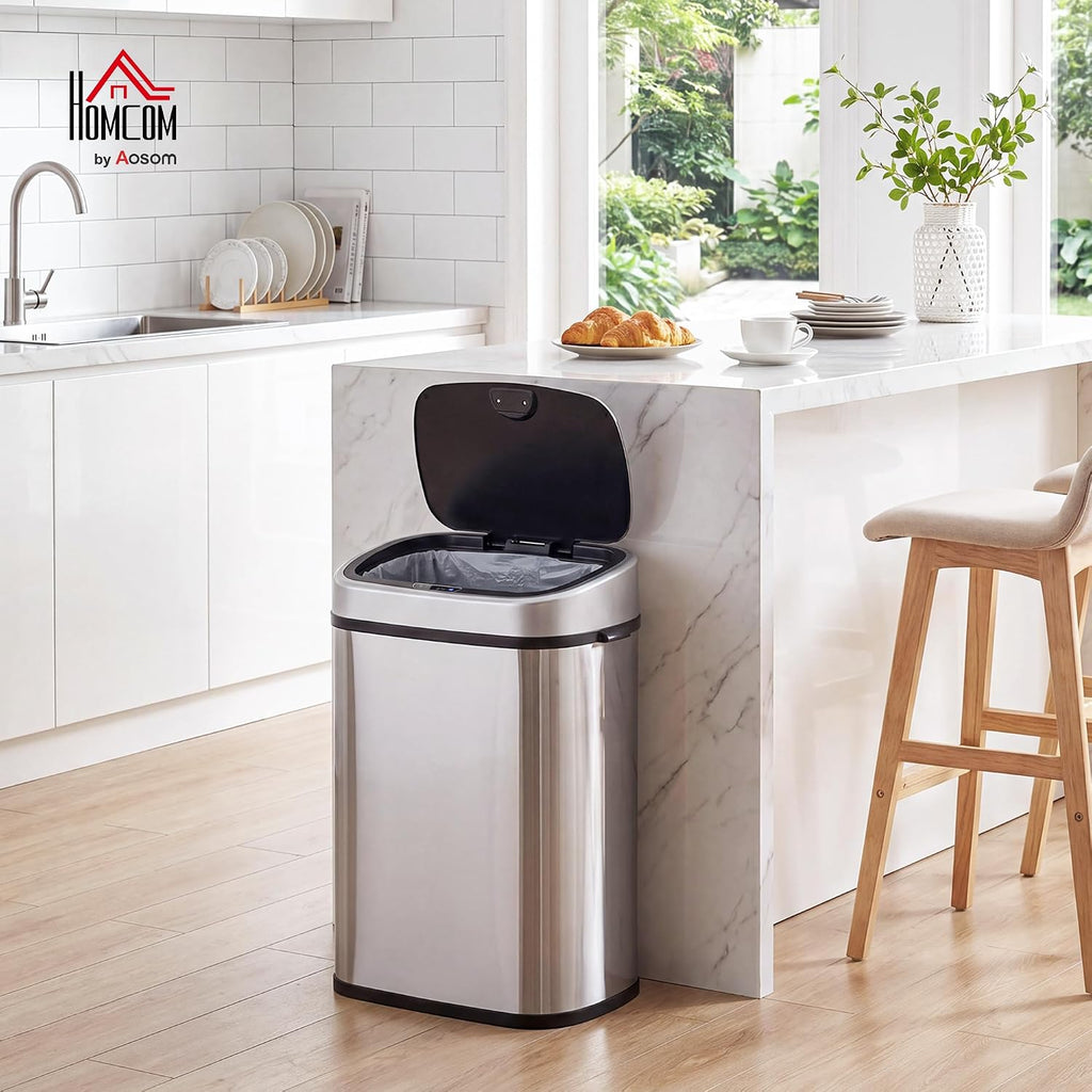 HOMCOM 58L Motion Sensor Bin Automatic Touchless for Kitchen Silver Tone