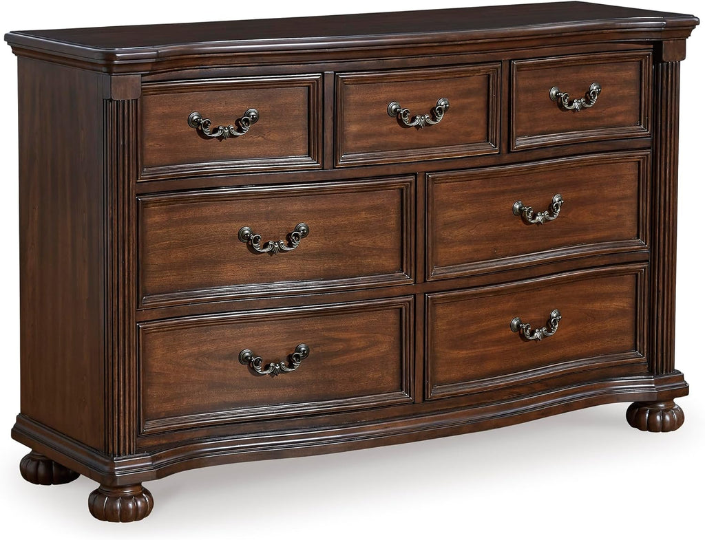 Signature Design by Ashley 7-Drawer Wood Bedroom Dresser, Wide Chest, Brown | Felt-lined top drawers for delicate protection, Sturdy 205 lb frame for master bedroom storage, Lavinton Series