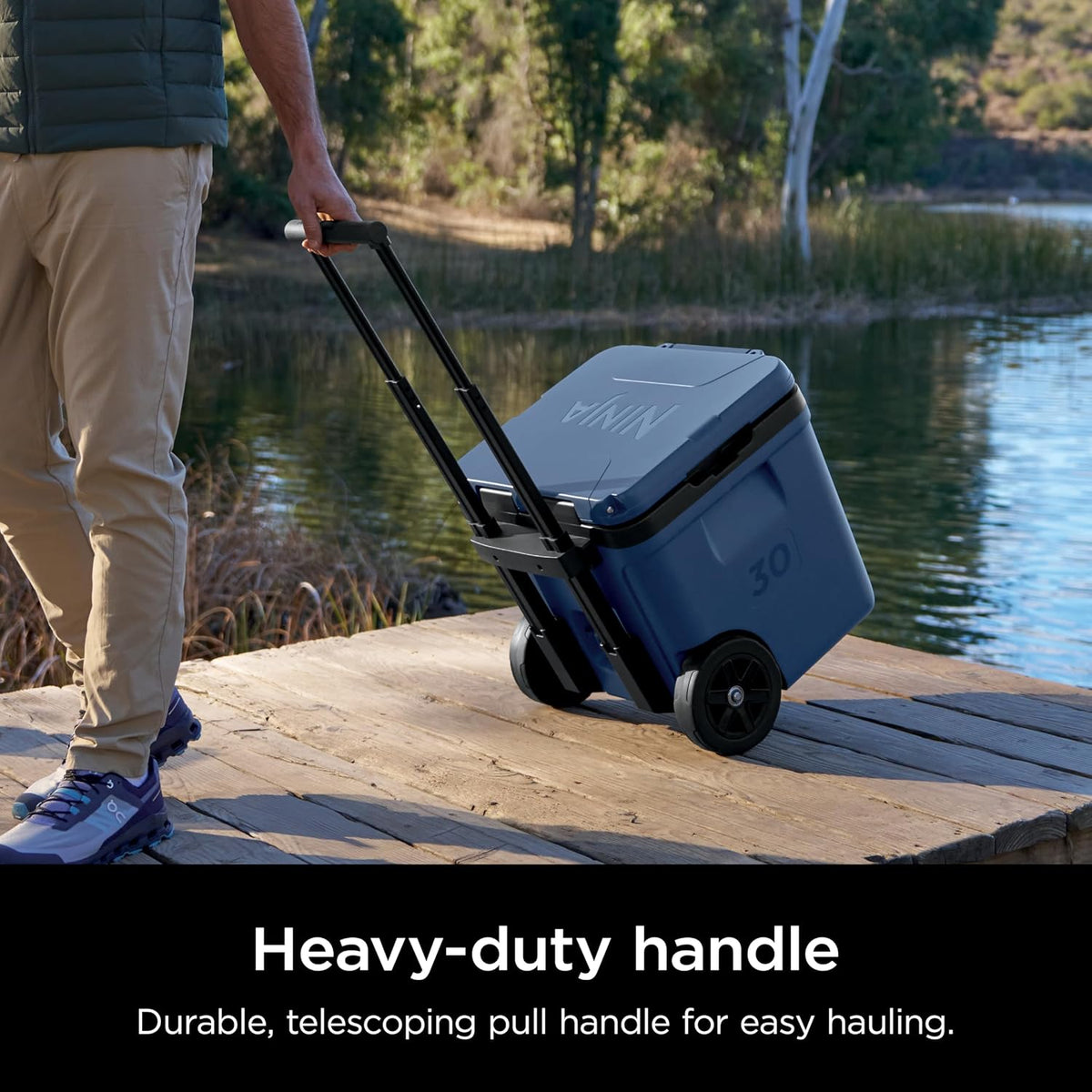 Ninja FrostVault 30qt Cooler with Wheels, Dry Storage, Lakeshore Blue | Ninja FrostVault's 30-qt capacity holds 48 cans, keeps food cool & dry, and rolls easily on all-terrain wheels