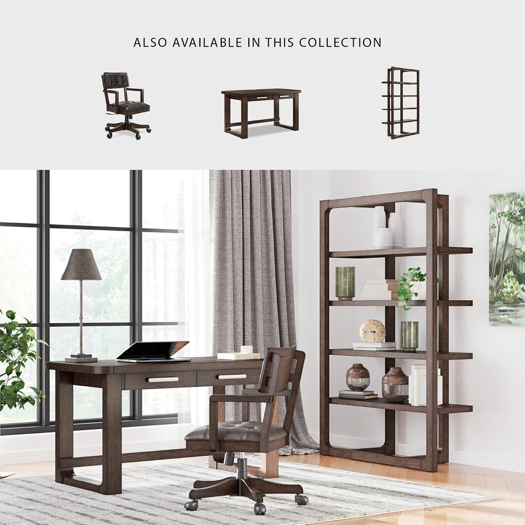 Signature Design by Ashley Wood Executive Desk Chair, Brown | Solid wood frame with a combination of leather and faux leather, Classic style for home workspaces, Breckington Series