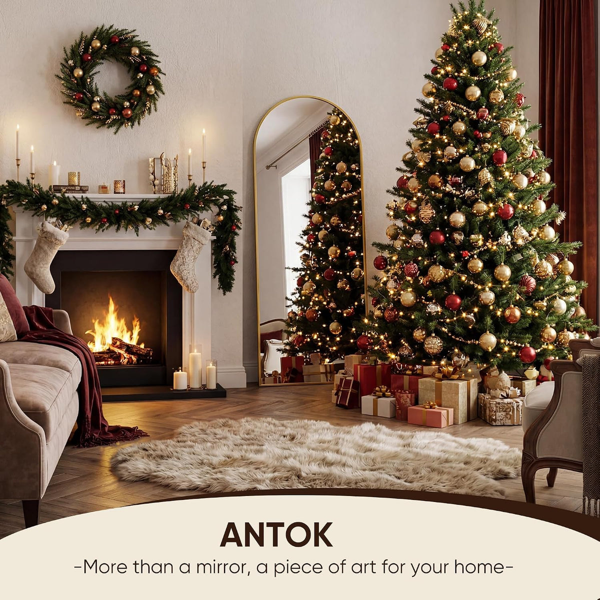 Antok 58" x19” Arched Full Length Mirror, Floor Mirror with Stand,Gold