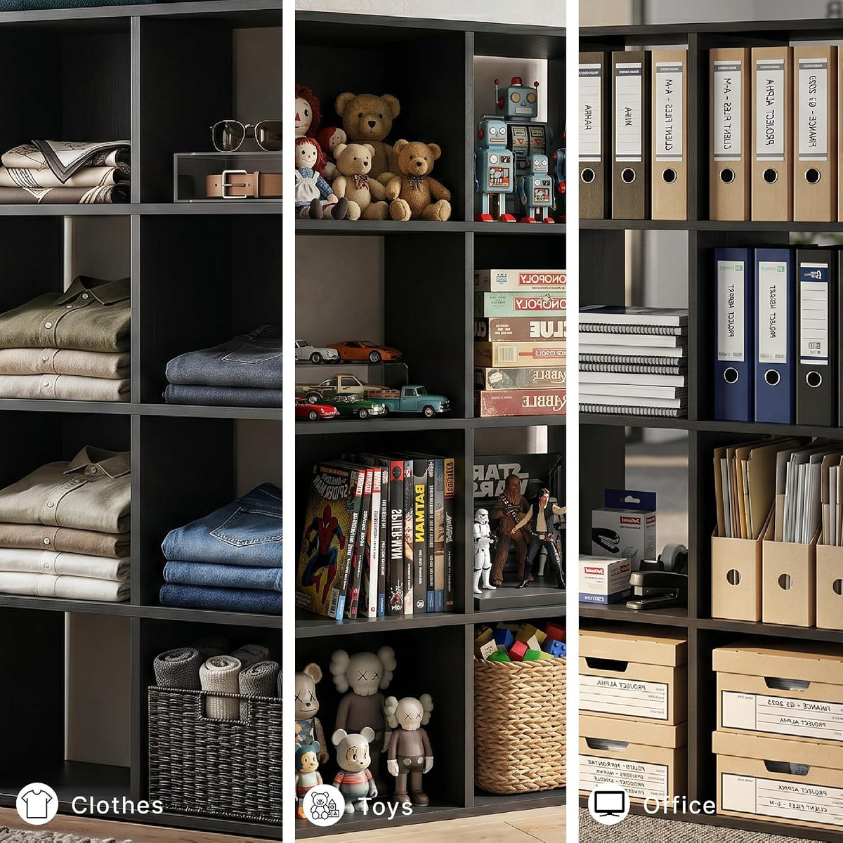 Signature Design by Ashley 8 Cube Storage Organizer, Black Bookcase | Engineered wood and decorative laminate, Dual-position vertical or horizontal setup, Fits 10.5-inch bins, Langdrew Series