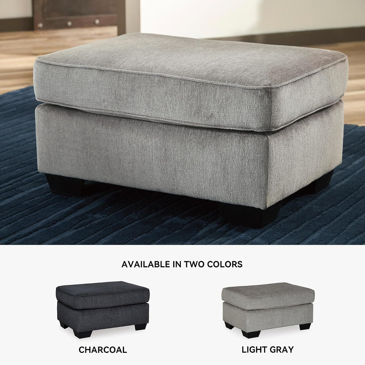 Signature Design by Ashley Altari Rectangular Accent Ottoman, Light Gray | Plush 100% polyester chenille fabric, Sturdy reinforced frame, Versatile seating and footrest, Fits 32 in doorways