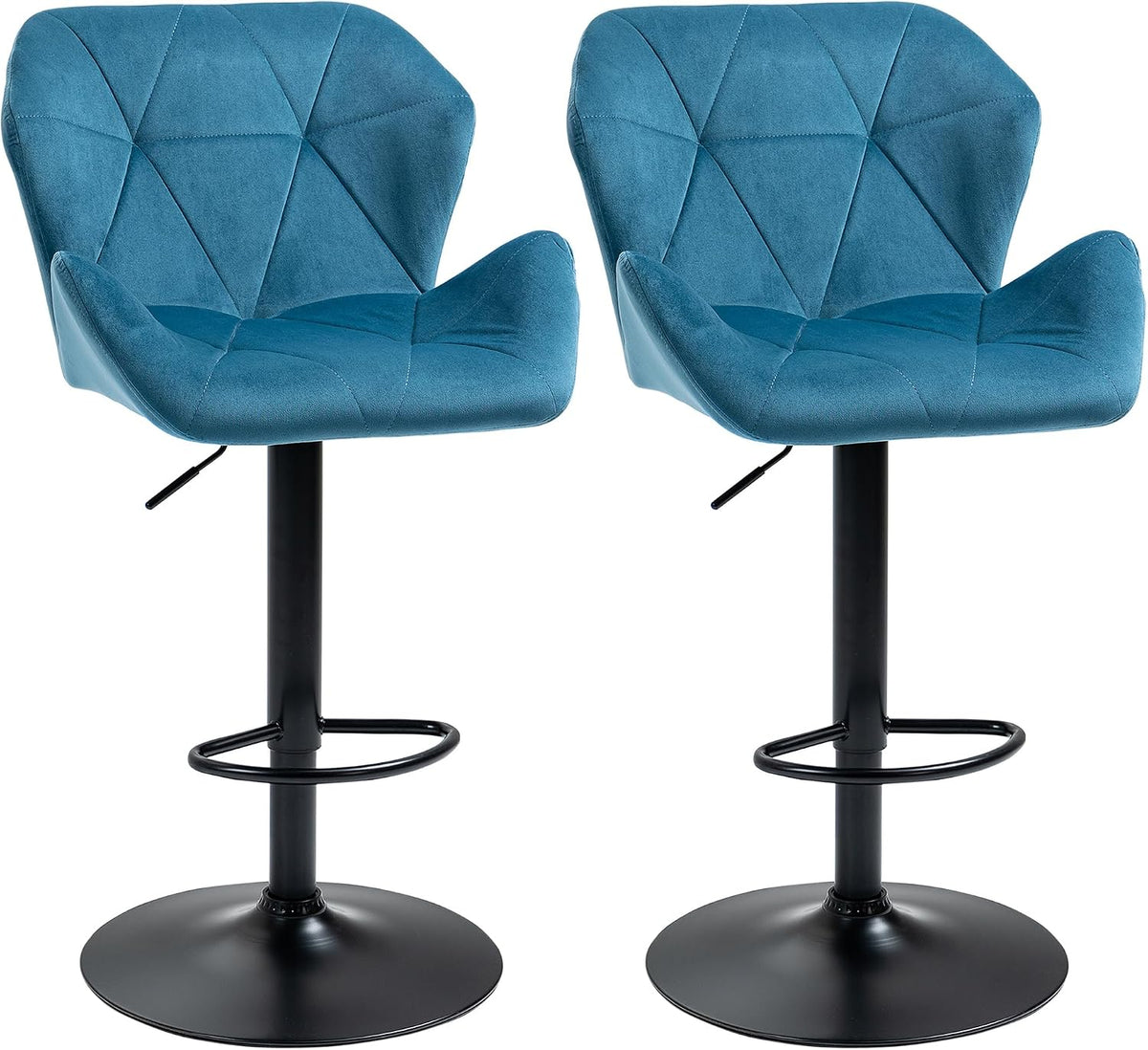 HOMCOM Bar Stools Luxurious Velvet-Touch Footrest Swivel Set Of 2 Blue