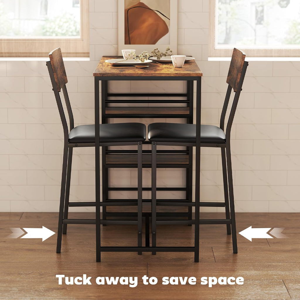 HOMCOM 3 Piece Breakfast Bar Table Set with Stools for 2 Rustic Brown